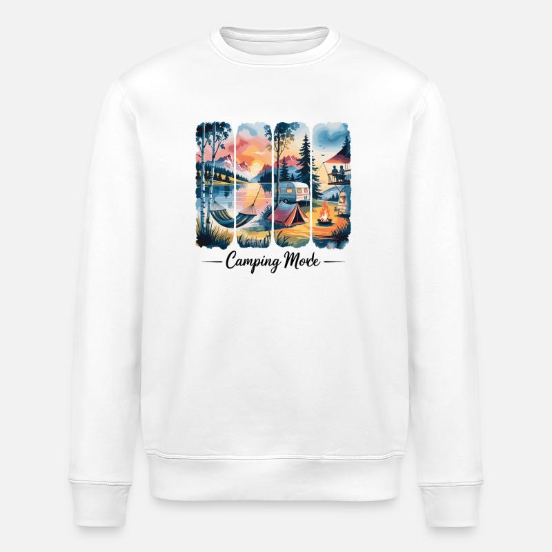 Lakeside camping at sunset with campfire - Stanley/Stella ROLLER Unisex Organic Sweatshirt - white