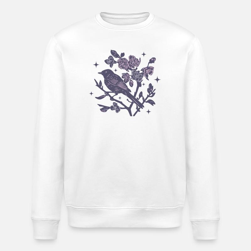 Oiseau floral nocturne sur branche - Sweat bio ROLLER Stanley/Stella Unisexe - blanc