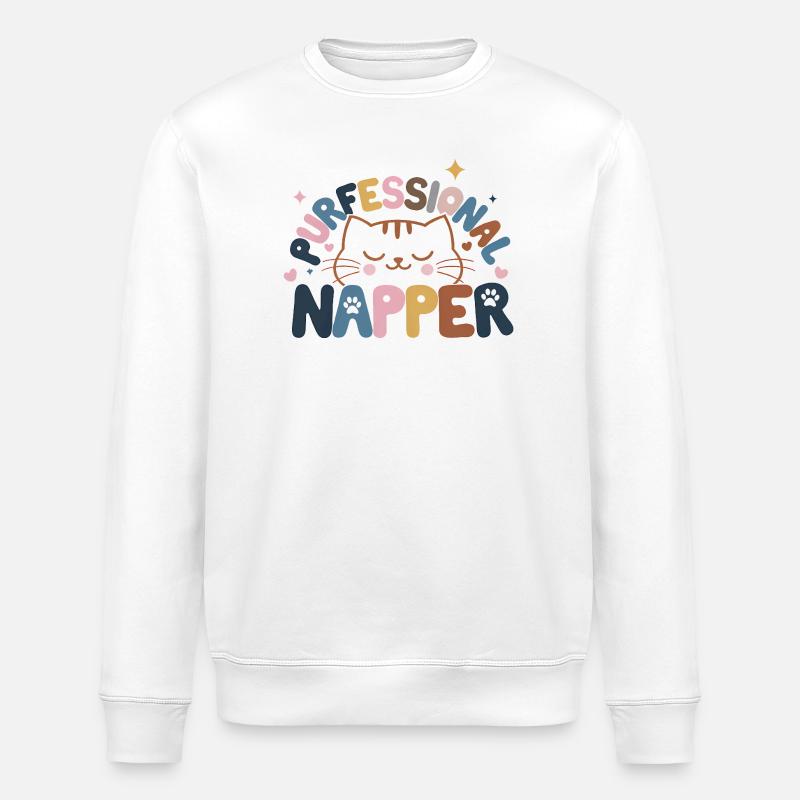 Whimsical Cat with Peaceful Expression - Stanley/Stella ROLLER Unisex Organic Sweatshirt - white