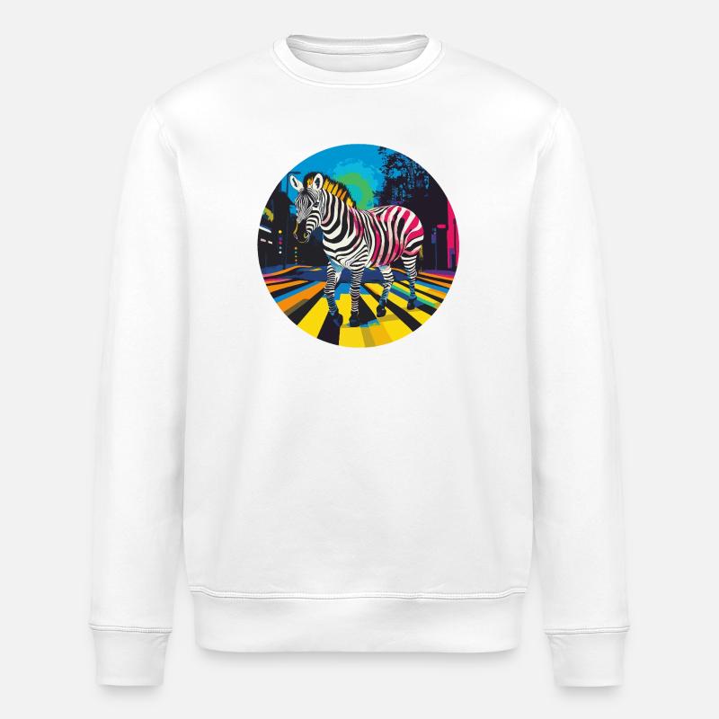 Buntes Zebra in Neon-Stadtbild - Stanley/Stella Unisex Bio-Sweatshirt ROLLER - Weiß