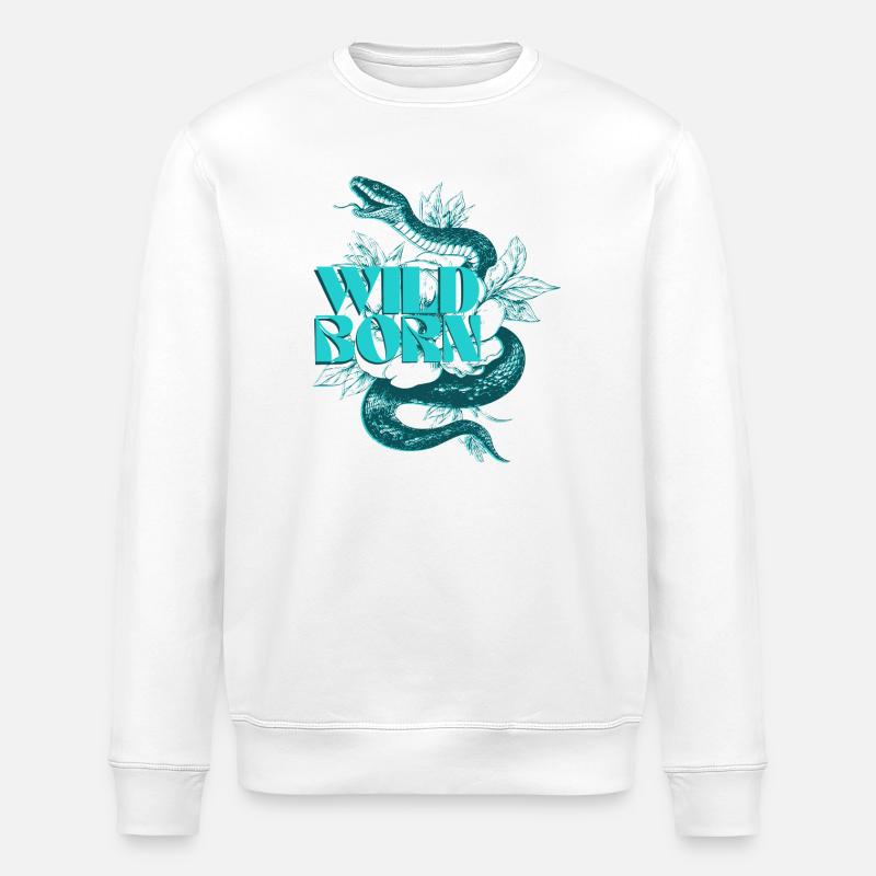 Wild Born Snake Botanisches Design - Stanley/Stella Unisex Bio-Sweatshirt ROLLER - Weiß
