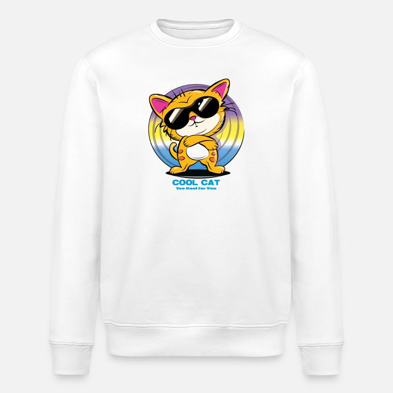Cool Cat Sunglasses Tee - Stanley/Stella ROLLER Unisex Organic Sweatshirt - white