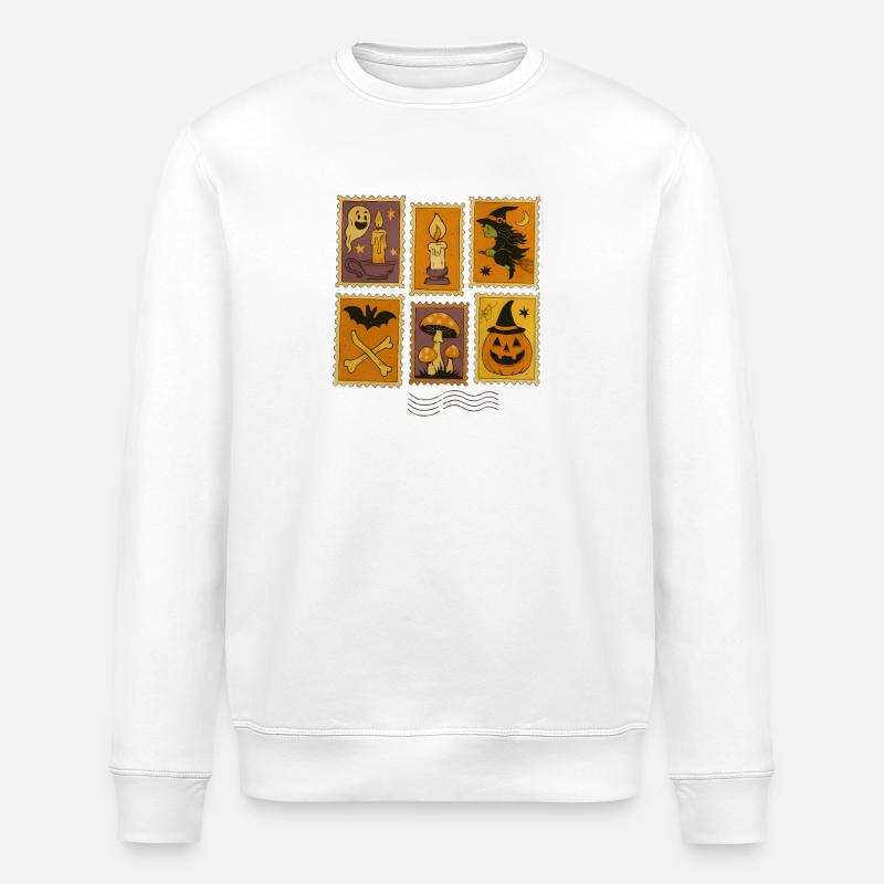 Halloween Witch and Pumpkin Sticker Set - Stanley/Stella ROLLER Unisex Organic Sweatshirt - white
