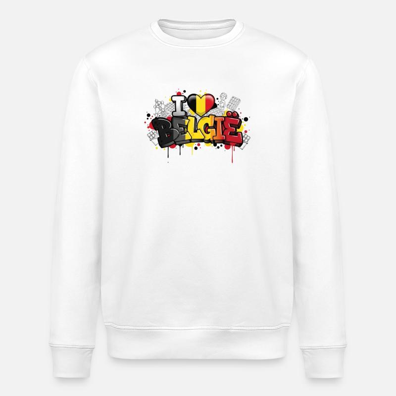 Belgische Flagge Love Graffiti Design - Stanley/Stella Unisex Bio-Sweatshirt ROLLER - Weiß