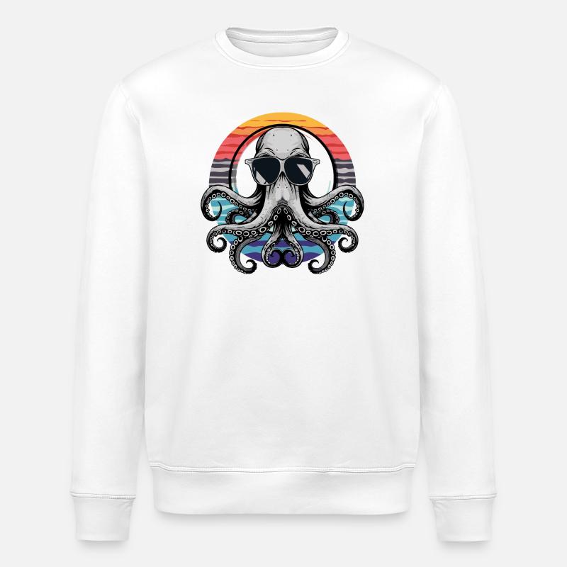 Oktopus mit Sonnenbrille - Stanley/Stella Unisex Bio-Sweatshirt ROLLER - Weiß