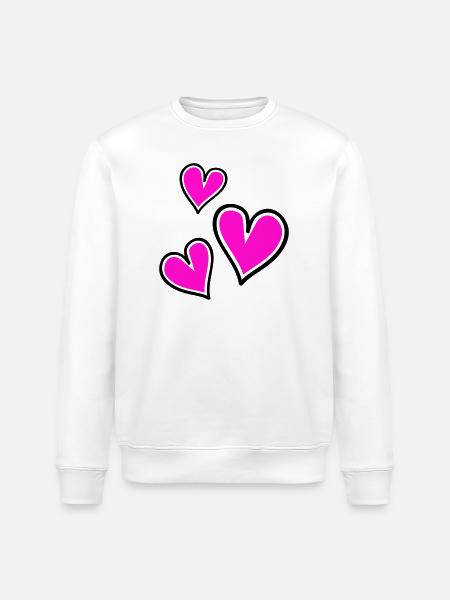 Bright Pink Heart Pattern - Stanley/Stella ROLLER Unisex Organic Sweatshirt - white