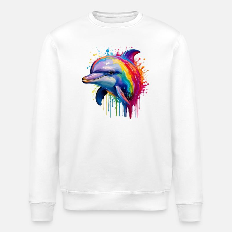 Bunter Delfin Kunstdruck - Stanley/Stella Unisex Bio-Sweatshirt ROLLER - Weiß