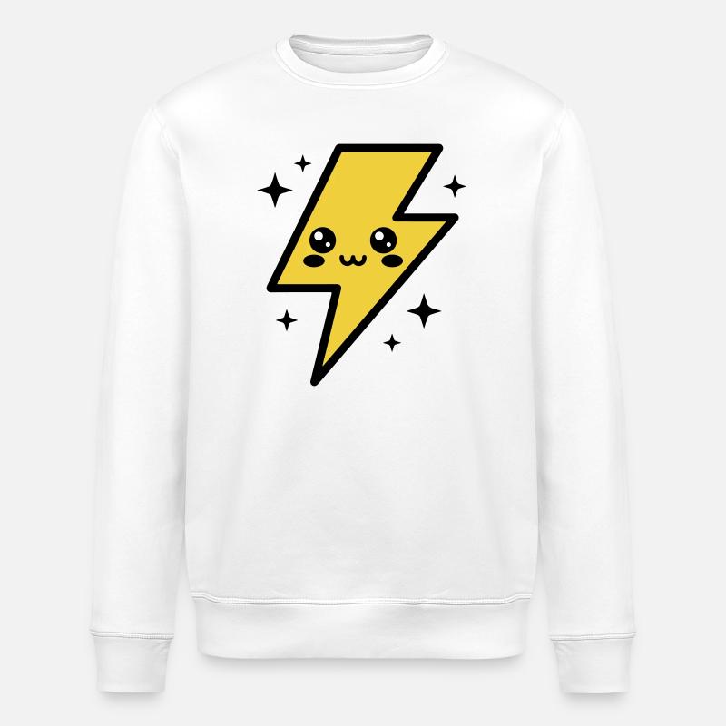 Kawaii lightning bolt with expressive face - Stanley/Stella ROLLER Unisex Organic Sweatshirt - white