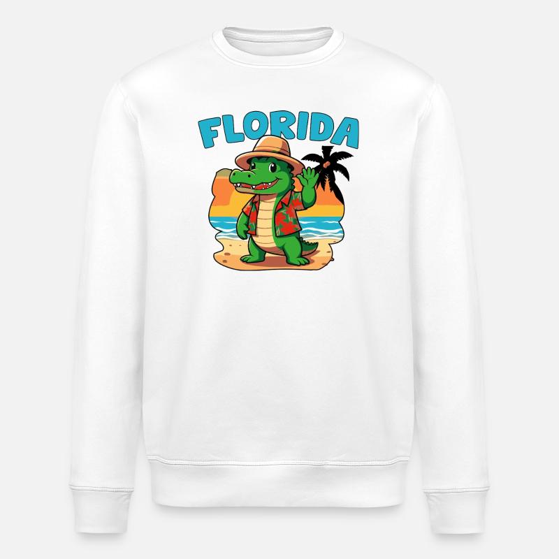 Krokodil Florida Urlaub - Stanley/Stella Unisex Bio-Sweatshirt ROLLER - Weiß