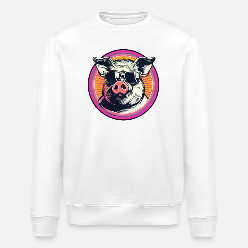 Coolres cochon avec lunettes de soleil - Sweat bio ROLLER Stanley/Stella Unisexe - blanc