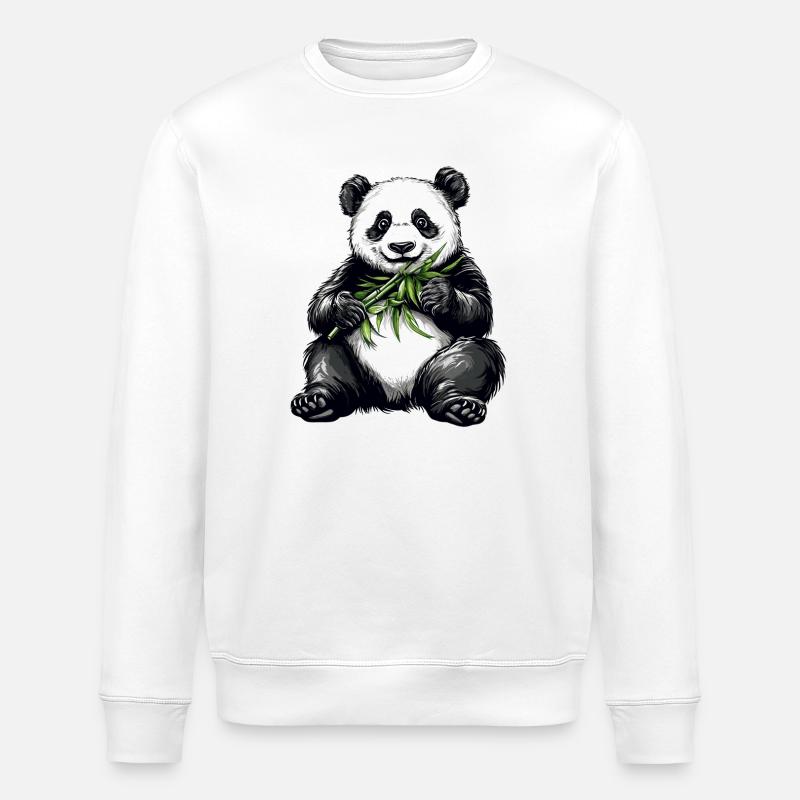 Cute panda bear with bamboo - Stanley/Stella ROLLER Unisex Organic Sweatshirt - white