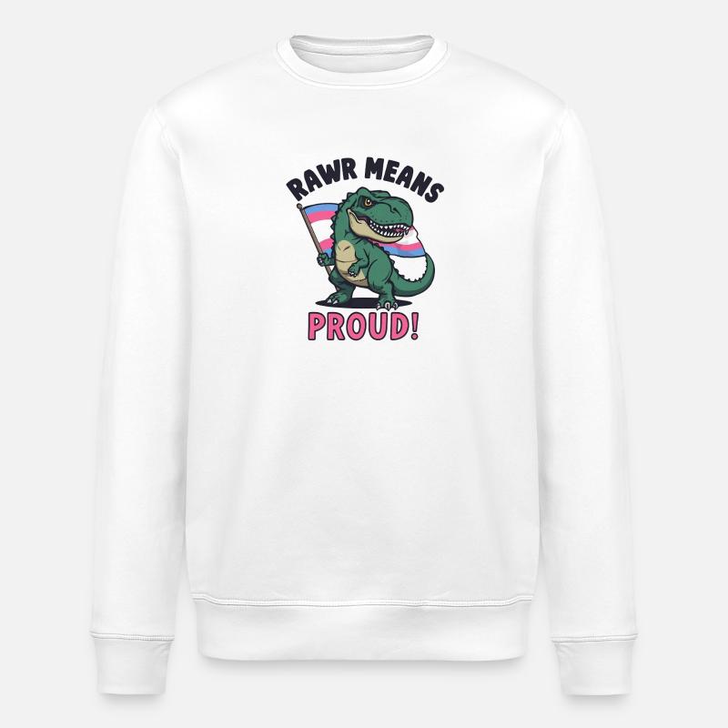 T-Rex Pride – Rawr Means Proud - Stanley/Stella ROLLER Unisex Organic Sweatshirt - white