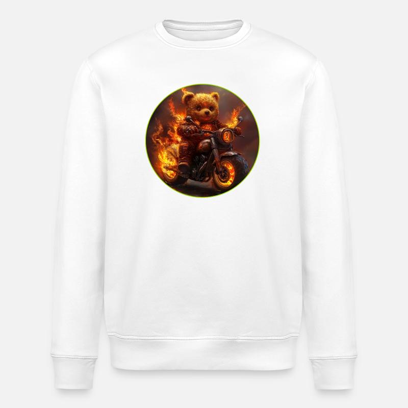 Feuriger Bärenmotorrad-Abenteuer - Stanley/Stella Unisex Bio-Sweatshirt ROLLER - Weiß