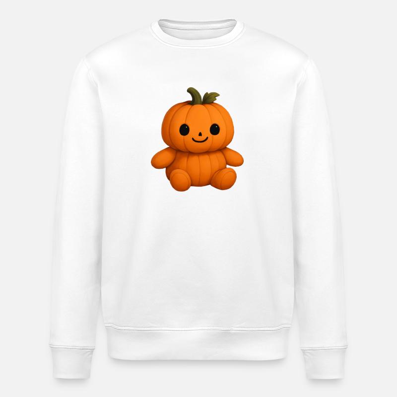 Cute pumpkin teddy bear friendly face - Stanley/Stella ROLLER Unisex Organic Sweatshirt - white