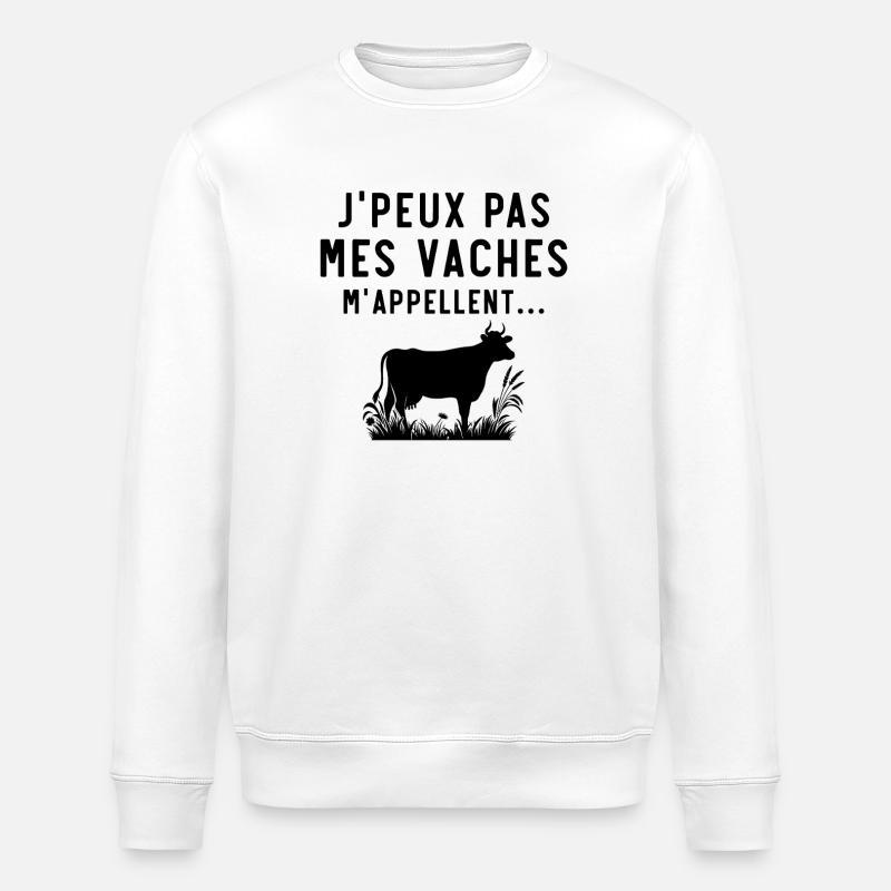 J'peux pas mes vaches m'appellent - Sweat bio ROLLER Stanley/Stella Unisexe - blanc