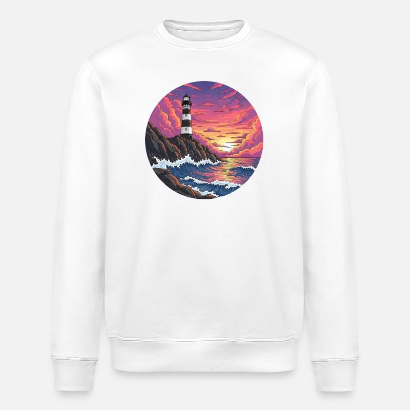 Comic Lighthouse Sea Surf Sunset - Stanley/Stella ROLLER Unisex Organic Sweatshirt - white