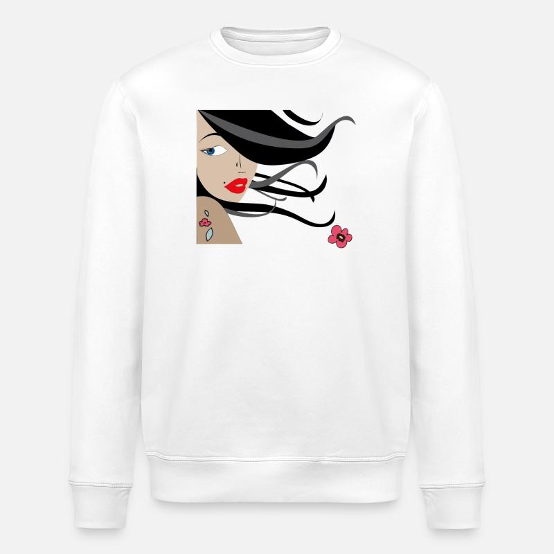 Elegante Frau mit Blumen und Tattoos - Stanley/Stella Unisex Bio-Sweatshirt ROLLER - Weiß