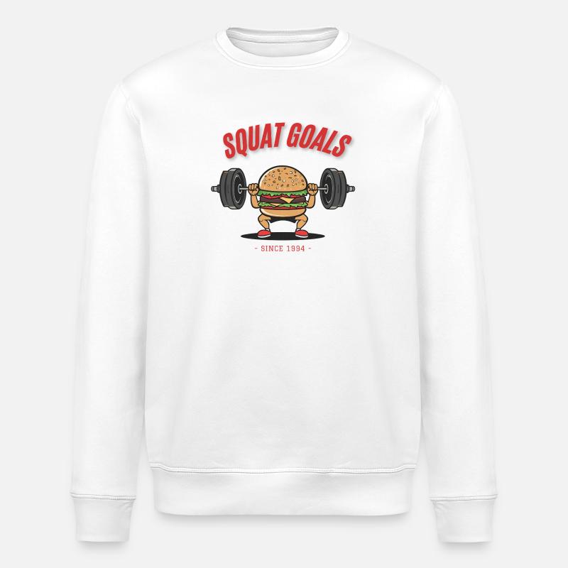Burger Squat – Squat Goals Since 1994 - Stanley/Stella ROLLER Unisex Organic Sweatshirt - white