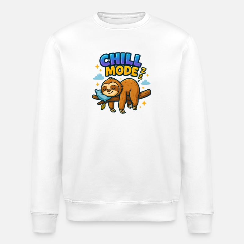 Chill Mode – Lustiges Faultier Cartoon - Stanley/Stella Unisex Bio-Sweatshirt ROLLER - Weiß