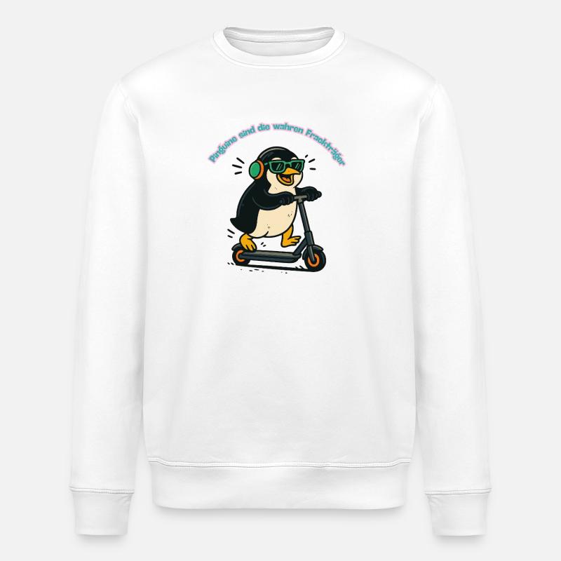 Tailcoat penguin on scooter - Stanley/Stella ROLLER Unisex Organic Sweatshirt - white