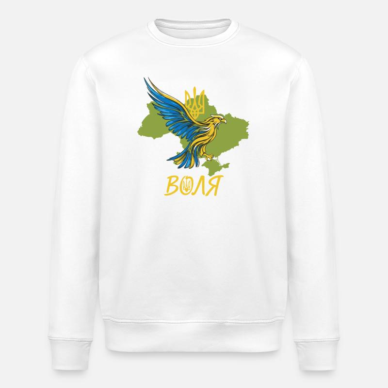 Volya Phoenix over Ukraine Map - Stanley/Stella ROLLER Unisex Organic Sweatshirt - white