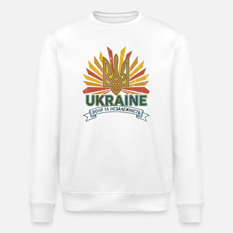 Ukrainian Trident Sunrise Tee - Stanley/Stella ROLLER Unisex Organic Sweatshirt - white