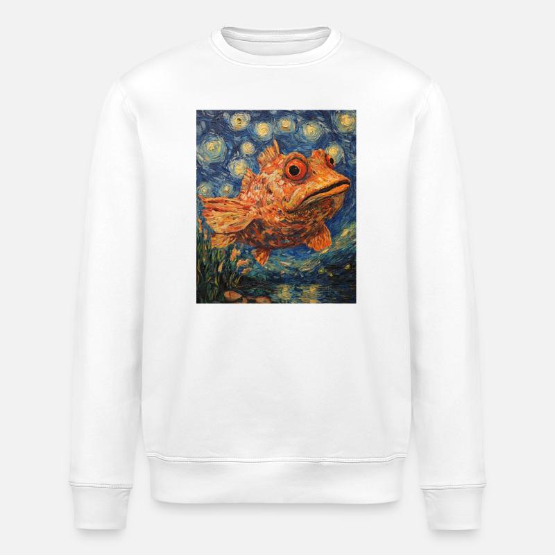 Fish Van Gogh Style - Stanley/Stella ROLLER Unisex Organic Sweatshirt - white