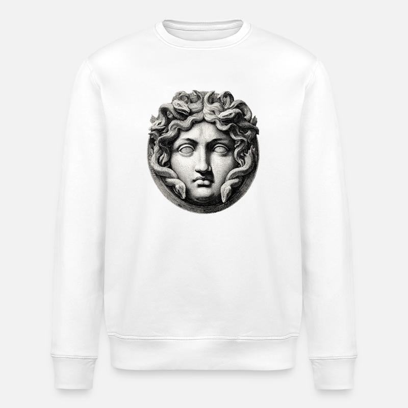 Medusa Kopf - Antik Gravur - Stanley/Stella Unisex Bio-Sweatshirt ROLLER - Weiß