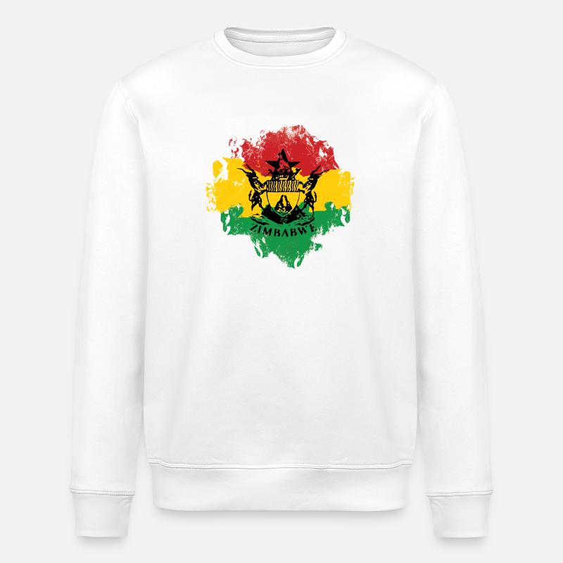 Zimbabwe Emblem Reggaeflagge - Stanley/Stella Unisex Bio-Sweatshirt ROLLER - Weiß