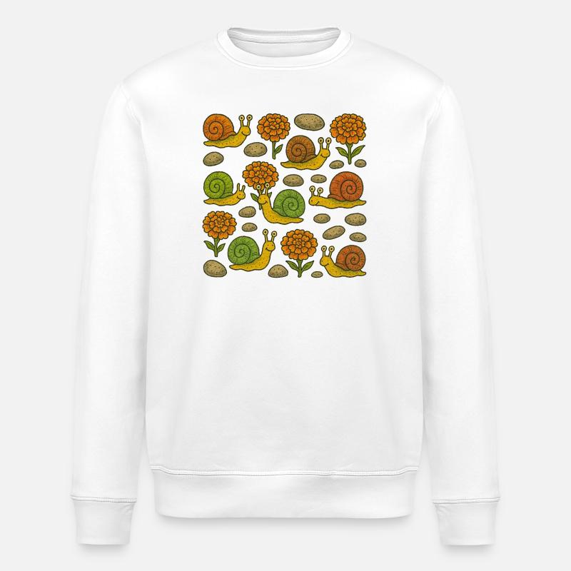 Sunny Snails Garden Pattern - Stanley/Stella ROLLER Unisex Organic Sweatshirt - white