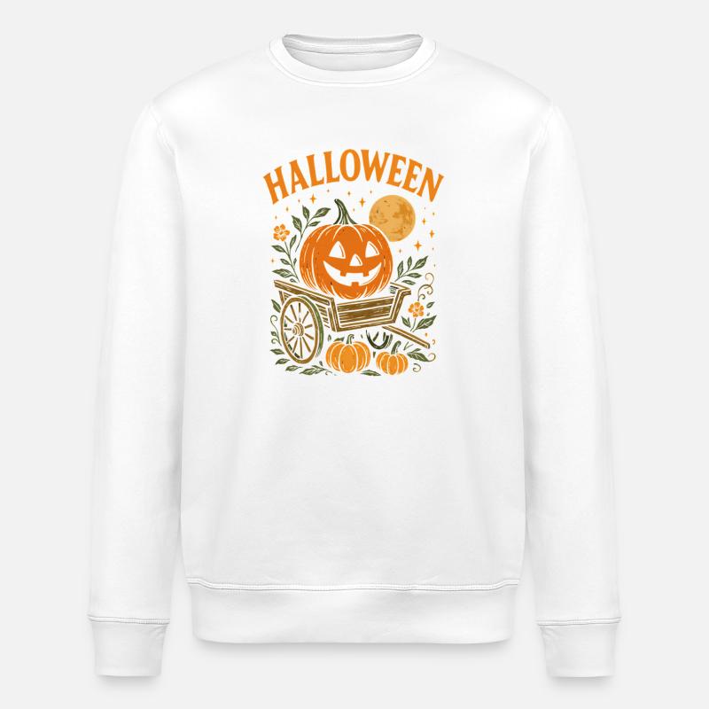 Herbst Halloween Kürbis Wagen - Stanley/Stella Unisex Bio-Sweatshirt ROLLER - Weiß