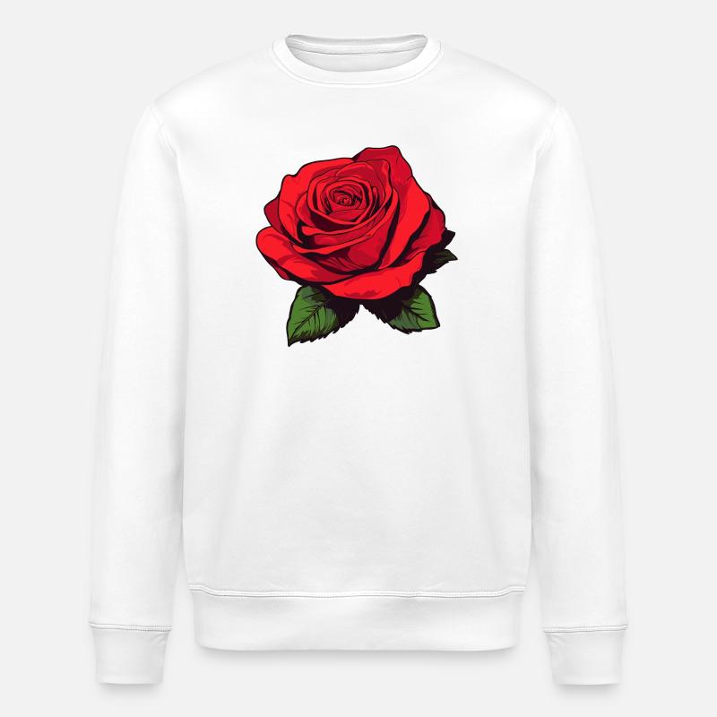 Rose rouge avec des feuilles - Sweat bio ROLLER Stanley/Stella Unisexe - blanc