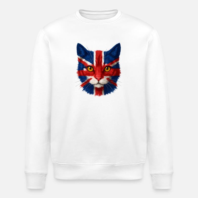 Union Jack Katze Porträt - Stanley/Stella Unisex Bio-Sweatshirt ROLLER - Weiß