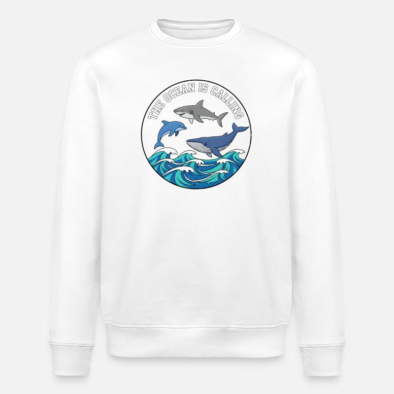 Ozean ruft Delfin Wal Badge - Stanley/Stella Unisex Bio-Sweatshirt ROLLER - Weiß