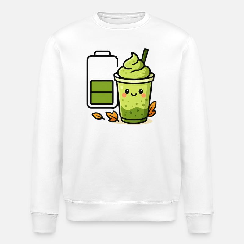 Matcha iced Latte Battery loading - Stanley/Stella ROLLER Unisex Organic Sweatshirt - white