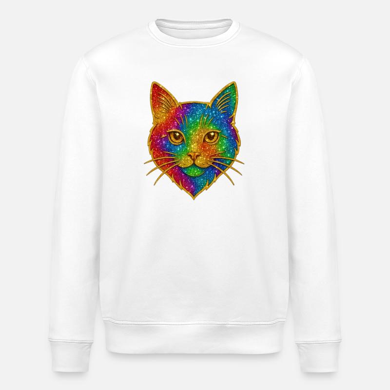 Regenbogenkatze Goldglanz Umriss - Stanley/Stella Unisex Bio-Sweatshirt ROLLER - Weiß