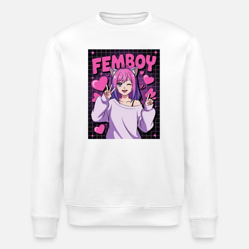 Süßer Anime Femboy mit Katzenohren - Stanley/Stella Unisex Bio-Sweatshirt ROLLER - Weiß