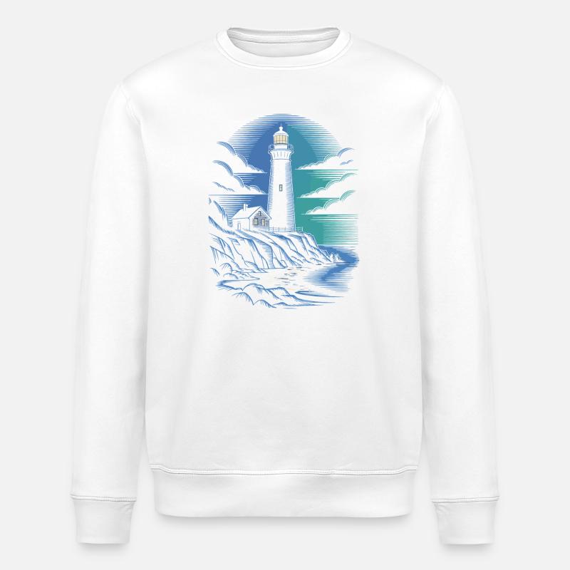 Lighthouse on the rocky coastal path - Stanley/Stella ROLLER Unisex Organic Sweatshirt - white