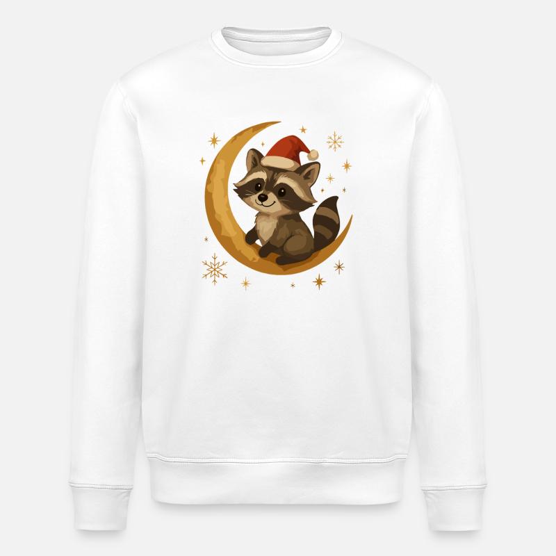 Weihnachts Waschbär auf Mond - Stanley/Stella Unisex Bio-Sweatshirt ROLLER - Weiß