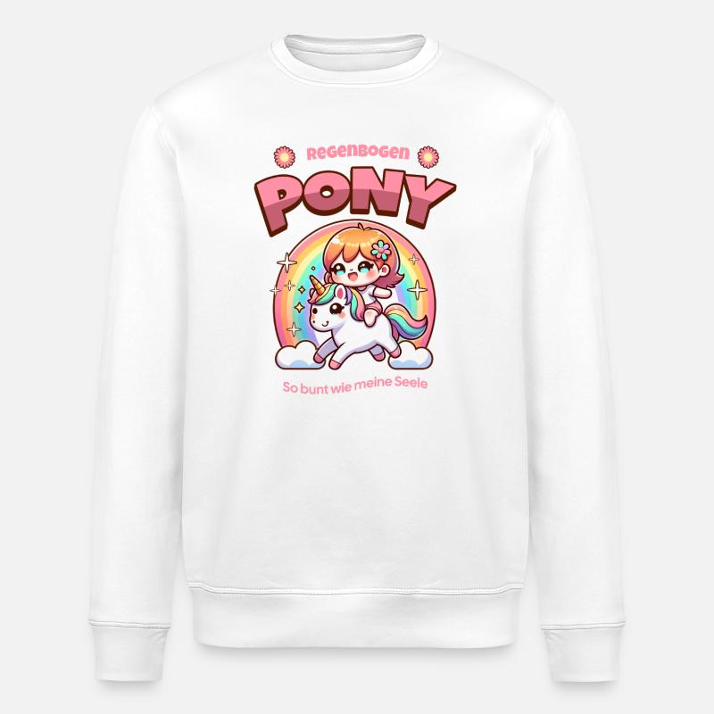 Rainbow Pony Cuddle Art dans le style Kawaii - Sweat bio ROLLER Stanley/Stella Unisexe - blanc