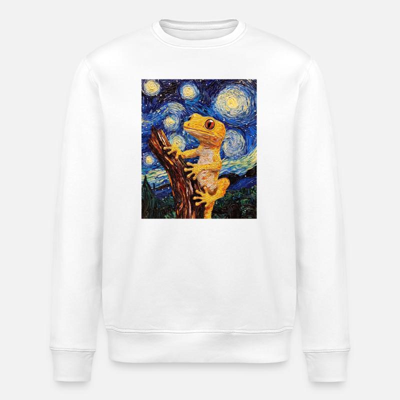 Gecko Van Gogh Style Starry Night - Stanley/Stella ROLLER Unisex Organic Sweatshirt - white