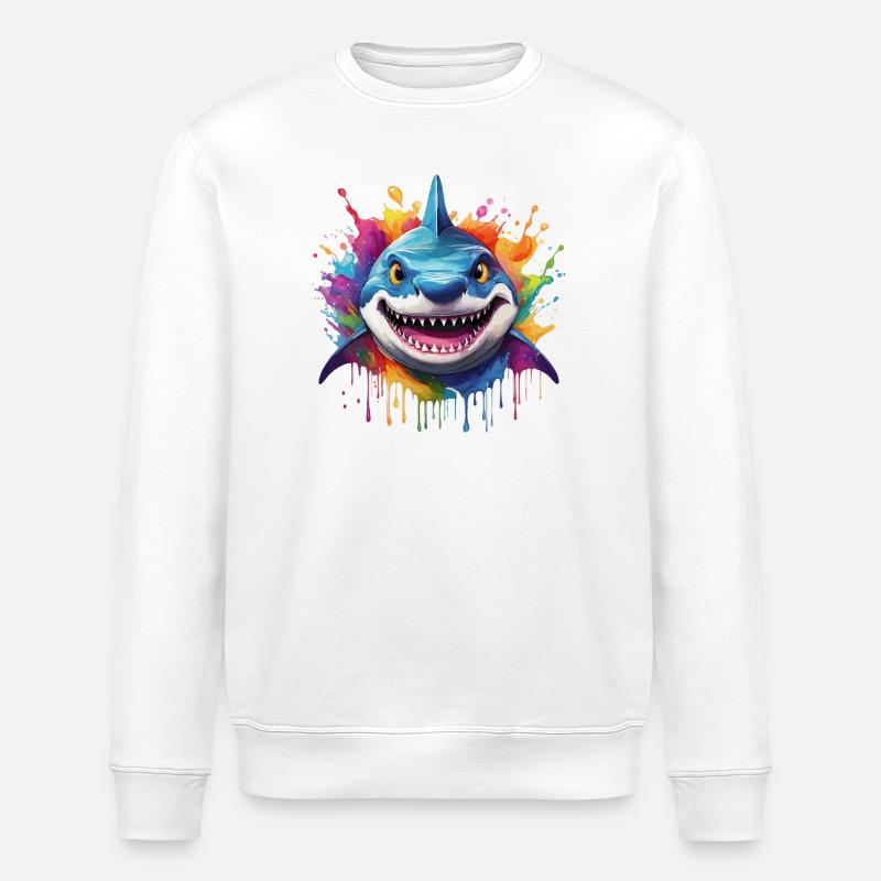 Bunter Hai mit Farbspritzern - Stanley/Stella Unisex Bio-Sweatshirt ROLLER - Weiß