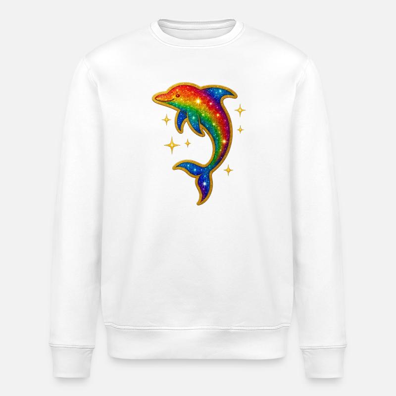 Rainbow Dolphin Glitter - Stanley/Stella ROLLER Unisex Organic Sweatshirt - white
