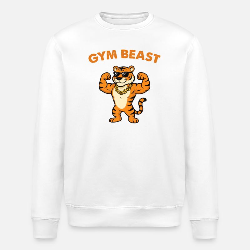 Gym Beast Tiger mit Sonnenbrille - Stanley/Stella Unisex Bio-Sweatshirt ROLLER - Weiß