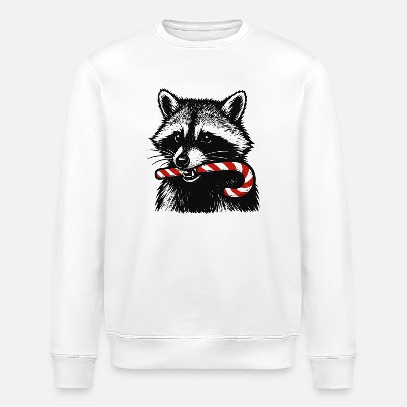 Weihnachts Waschbär mit Zuckerstange - Stanley/Stella Unisex Bio-Sweatshirt ROLLER - Weiß