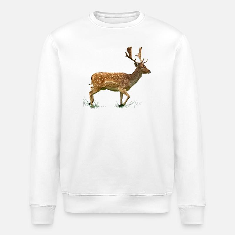 Hirsch im Gras Wald - Stanley/Stella Unisex Bio-Sweatshirt ROLLER - Weiß