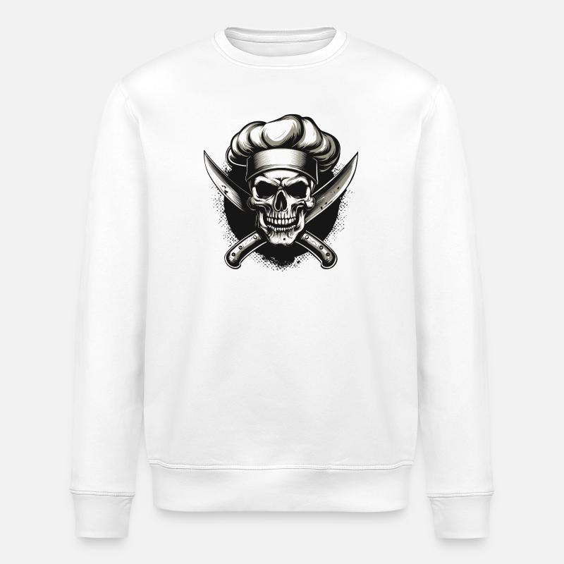 Crâne avec toque de chef - Sweat bio ROLLER Stanley/Stella Unisexe - blanc