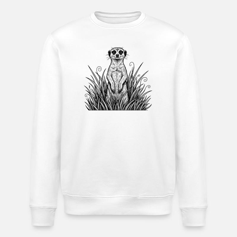 Suricate dans l’herbe - Sweat bio ROLLER Stanley/Stella Unisexe - blanc