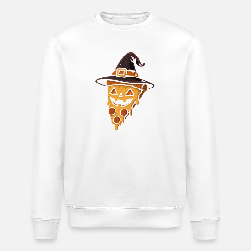Kürbispizza mit Hexenhut - Stanley/Stella Unisex Bio-Sweatshirt ROLLER - Weiß