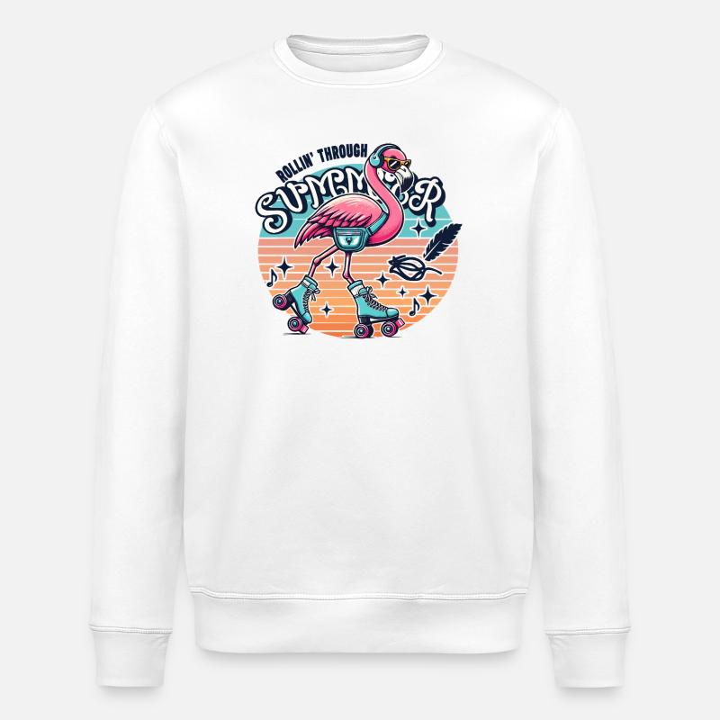 Rollin through Summer - Flamingo mit Rollschuhen - Stanley/Stella Unisex Bio-Sweatshirt ROLLER - Weiß